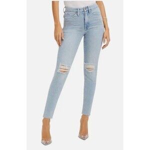 Good American Good Legs Crop Raw Hem Indigo Skinny Leg Distressed Jeans Size 30